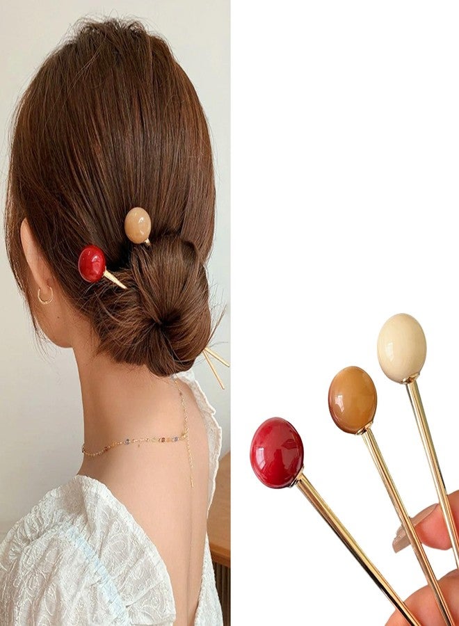 Snmzlc 3 Pcs Ball Hair sticks for buns,Hair pins for women,Buns and Updos with No Hair Damage,Metal French Pin Great Hold,Suitable for fine & thick hairUS369(Three colors 2 round bead style) - Image 1